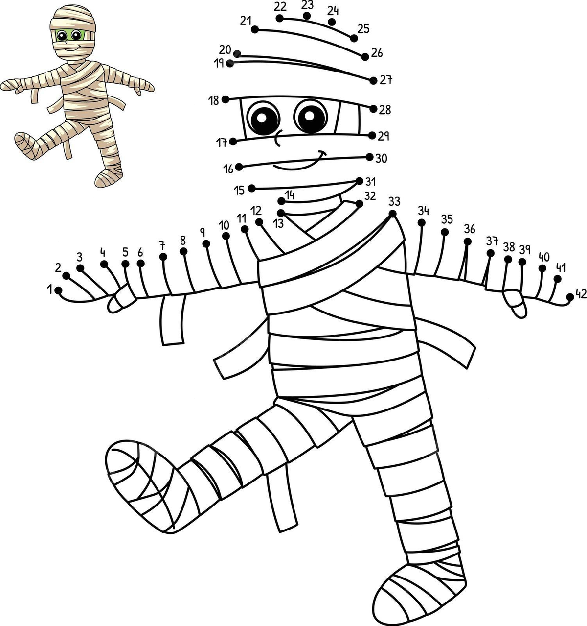 Isolated halloween coloring page of a mummy connecting the dots vector halloween drawing ring drawing dot drawing png and vector with transparent background for free download