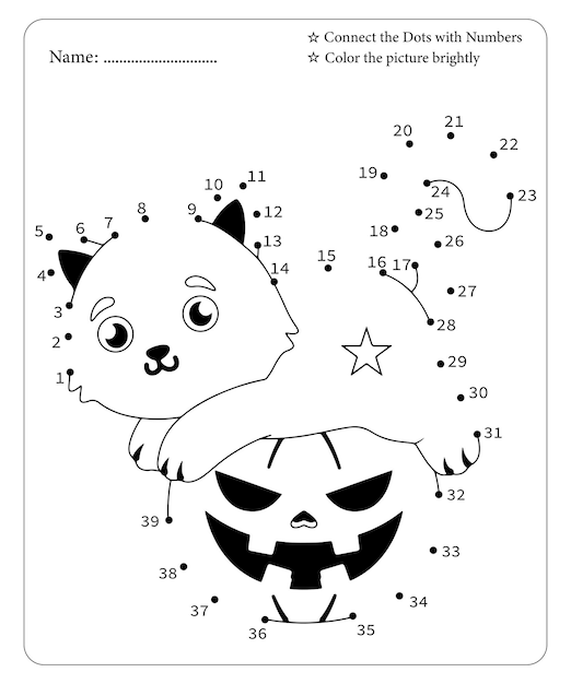 Premium vector halloween dot to dot coloring page for kids premium vector