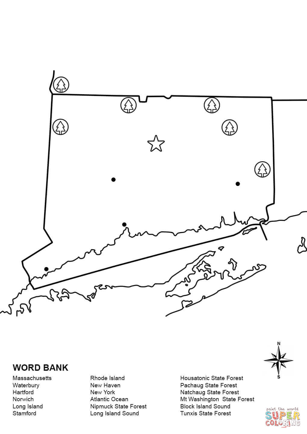 Connecticut map worksheet coloring page free printable coloring pages