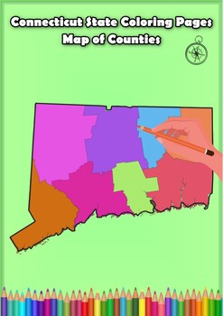 Connecticut state coloring pages map of counties highlighting rivers lakes citie