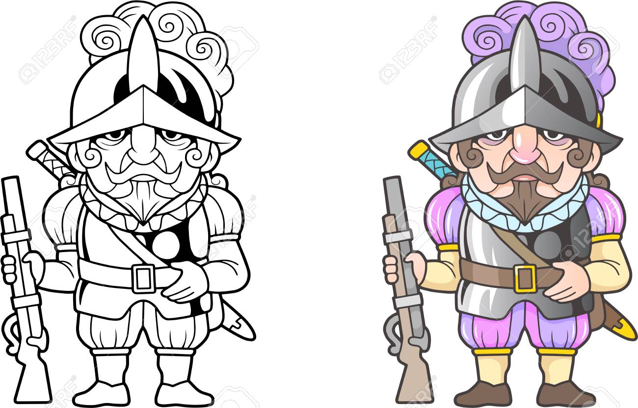 Cartoon spanish warrior conquistador funny illustration coloring book royalty free svg cliparts vectors and stock illustration image