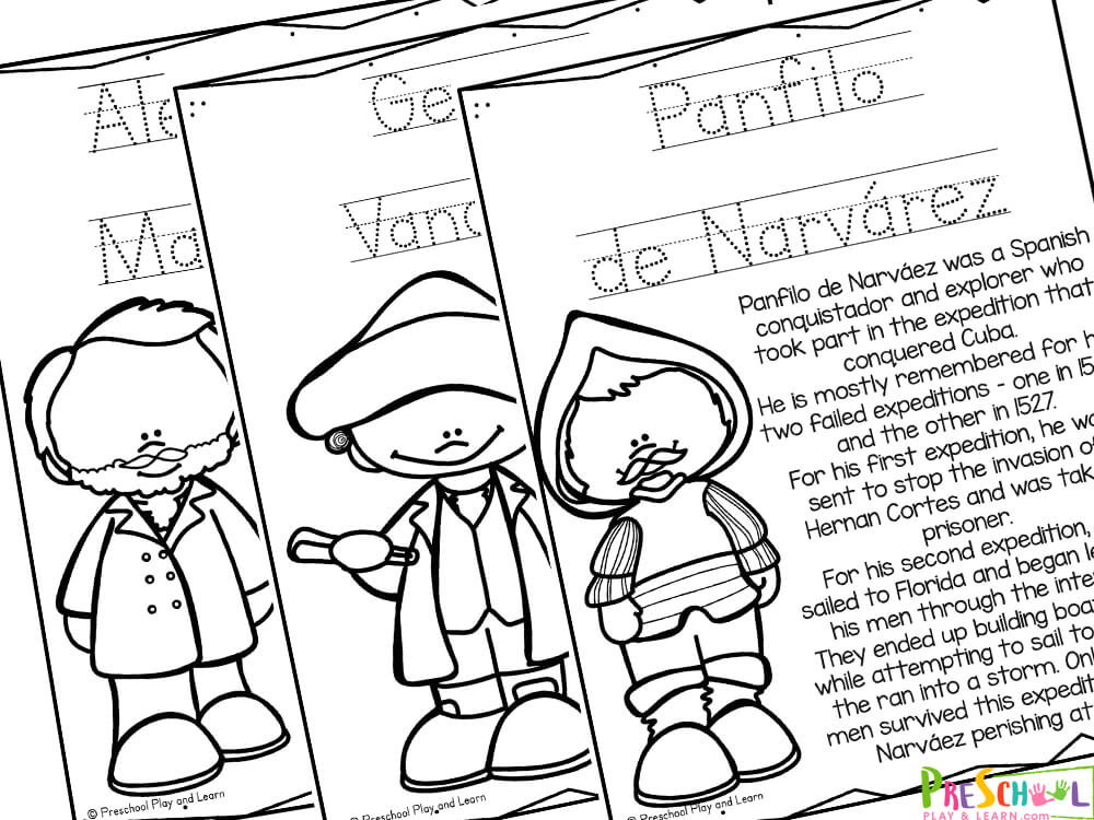 Free printable early explorer history coloring pages activity