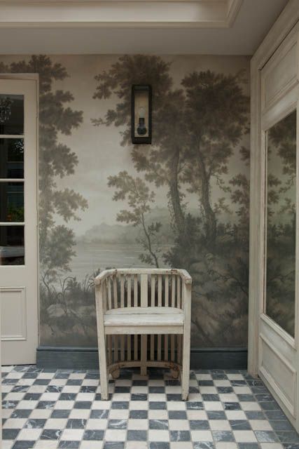 Nservatory interior with hand painted landscape nservatory interior orangery interior mural wallpaper