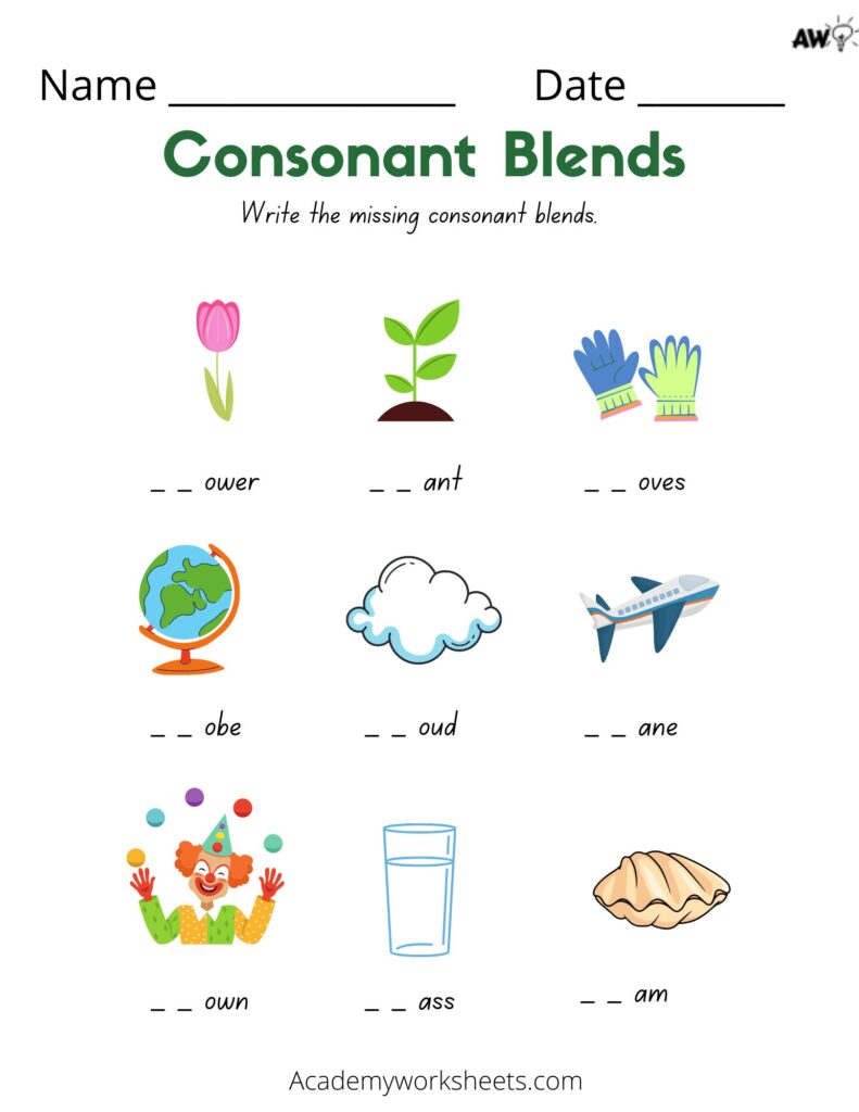 Consonant blends blends fl gl wh cl