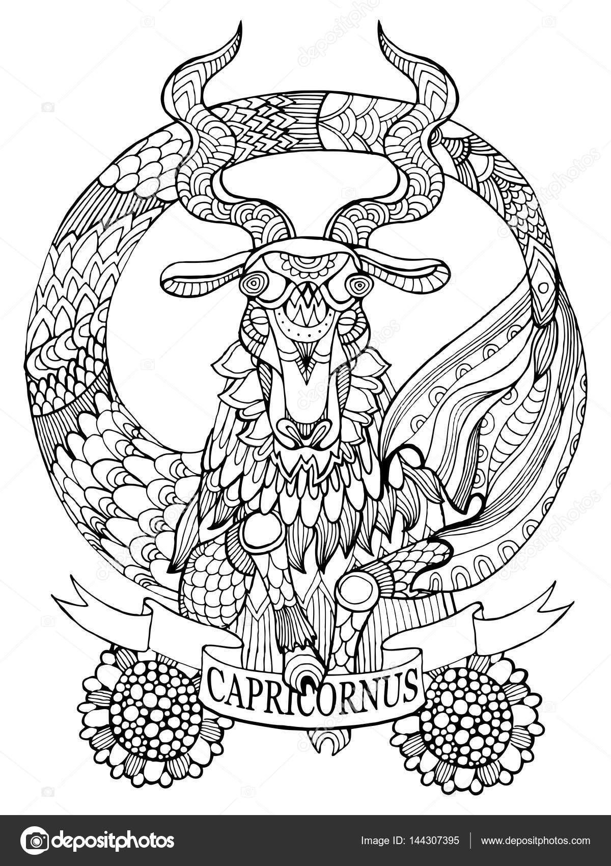 Capricornio signo del zodiaco para colorear libro vector vector de stock por alexanderpokusay