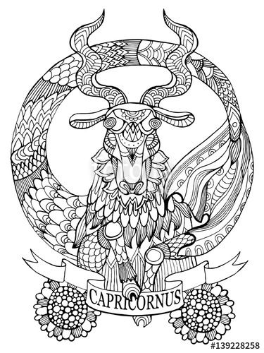 Capricorn zodiac sign coloring page for adults fotolia coloring books zodiac capricorn coloring pages