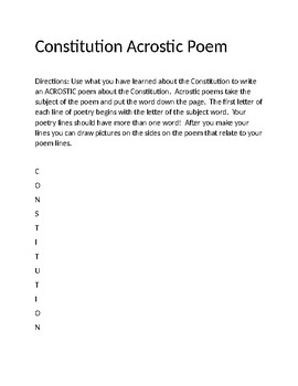 Constitution acrostic poem project by michelle terry tpt