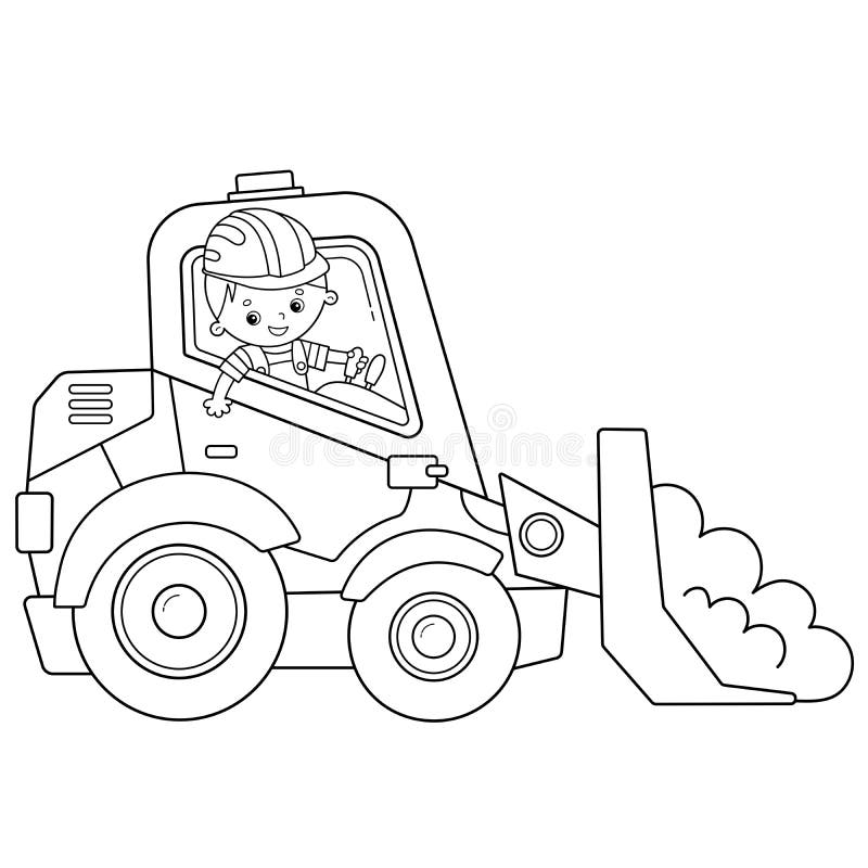 Coloring page outline of cartoon bulldozer construction vehicles stock vector