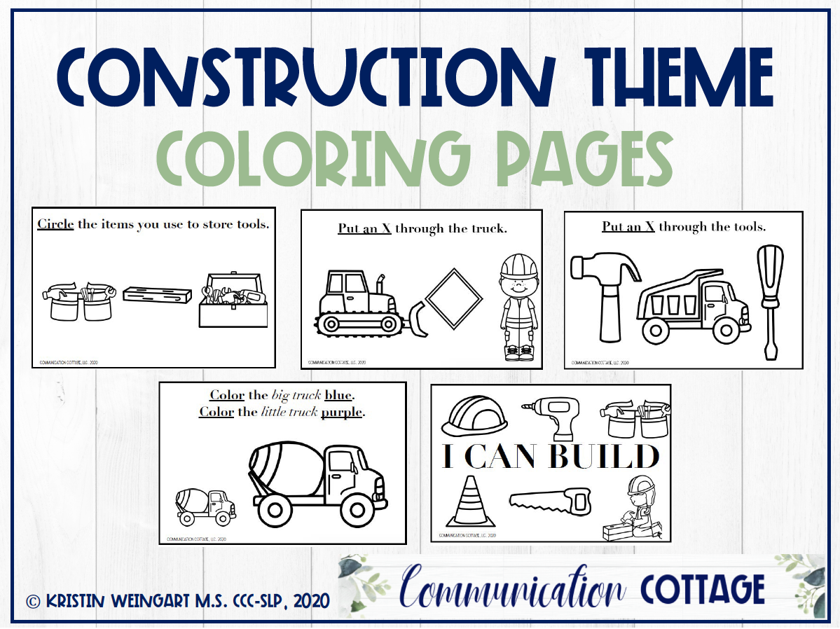 Construction theme coloring pages â munication cottage llc