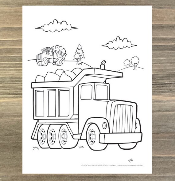 Big construction dump truck coloring page downloadable pdf file