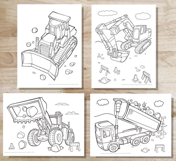 Cute construction vehicles coloring page set downloadable pdf files