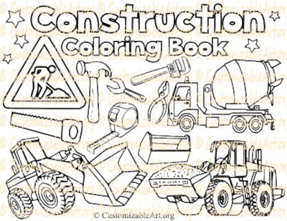 Construction coloring book digital construction coloring pages sheets construction party zone site vehicle truck kids boys coloring book pdf