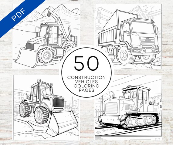 Kdp interior construction vehicles coloring pages x printable pdf canva template kids adults coloring book instant download