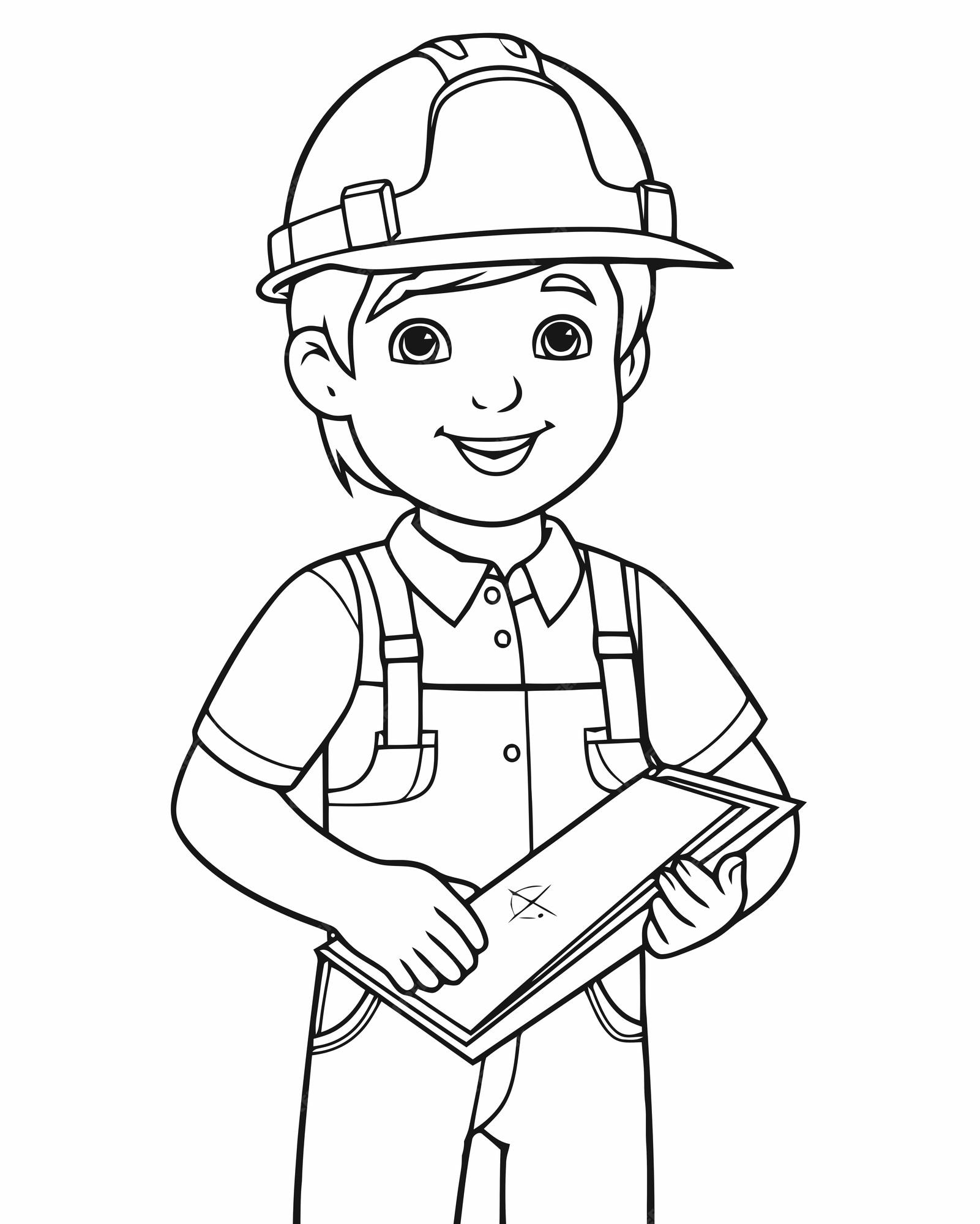 Premium vector coloring page of a construction worker