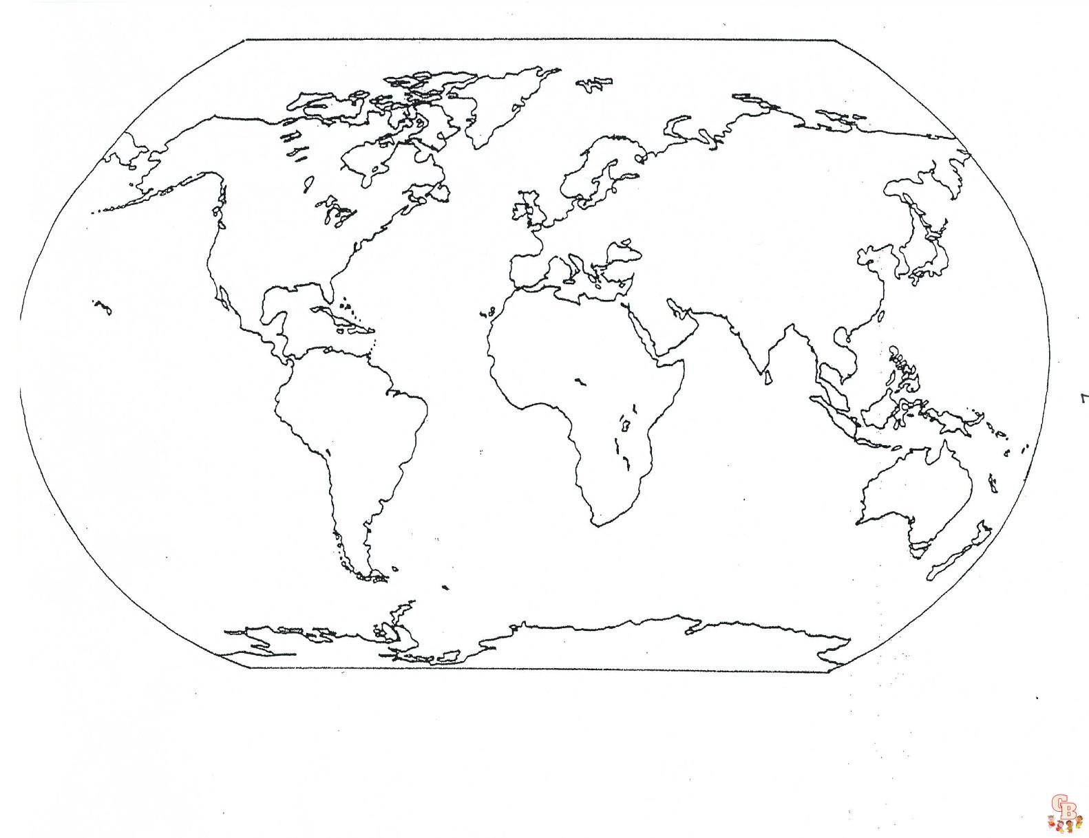 Explore the world with free world map coloring pages