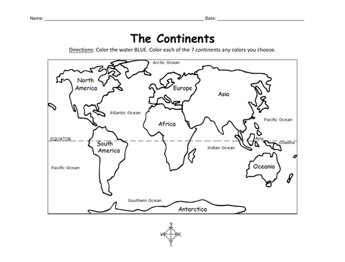 Color the continents teaching resources