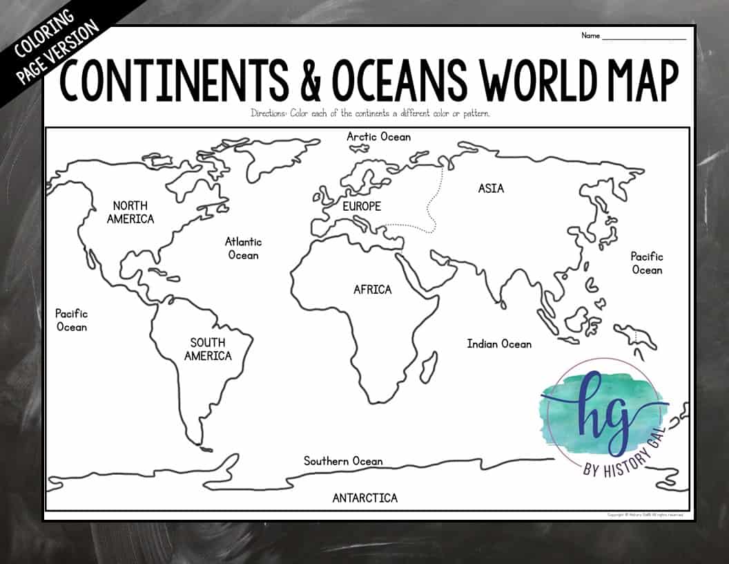 Continents and oceans map activity print and digital