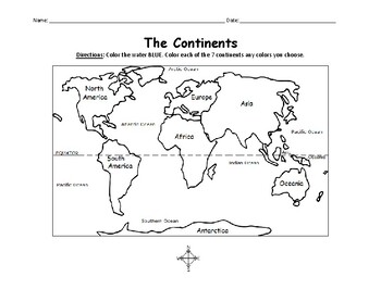 The continents map coloring page by interactive printables tpt