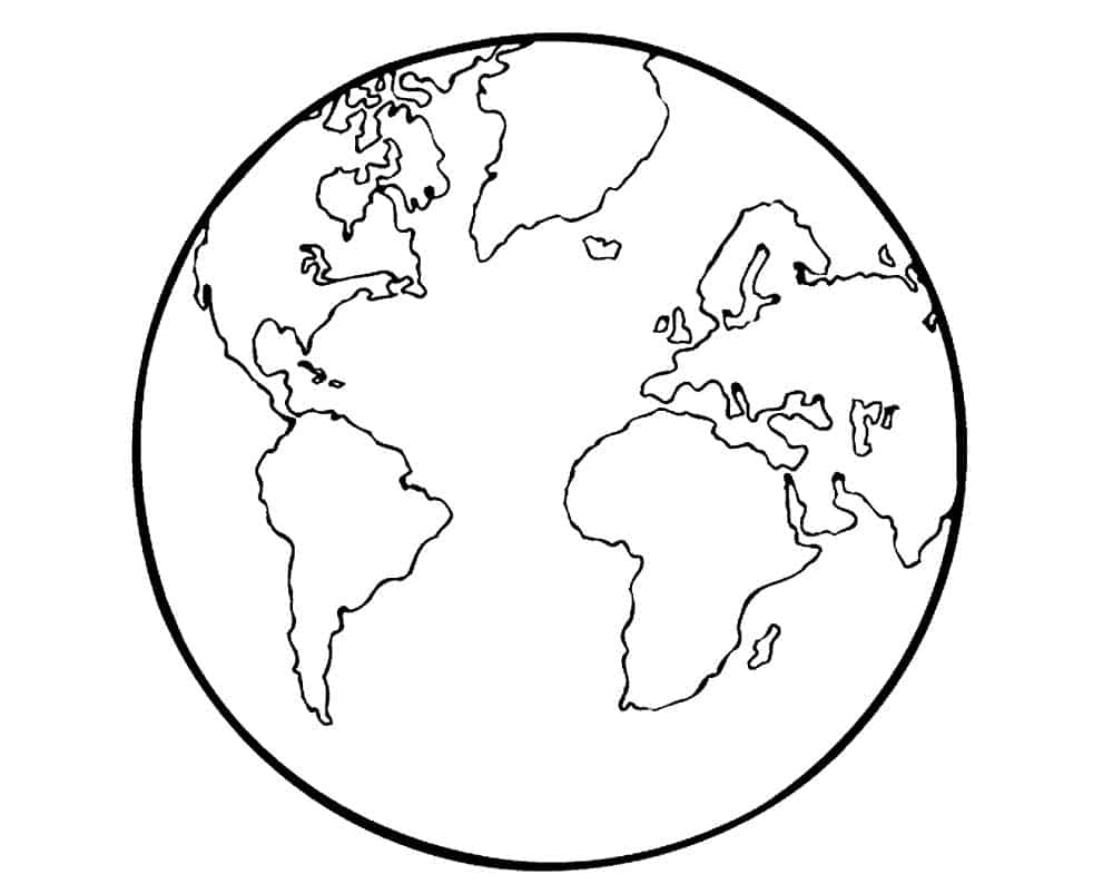 Drawing of the earth with continents coloring page