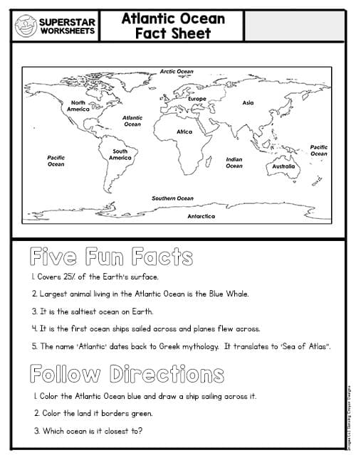 Seven continents oceans worksheets