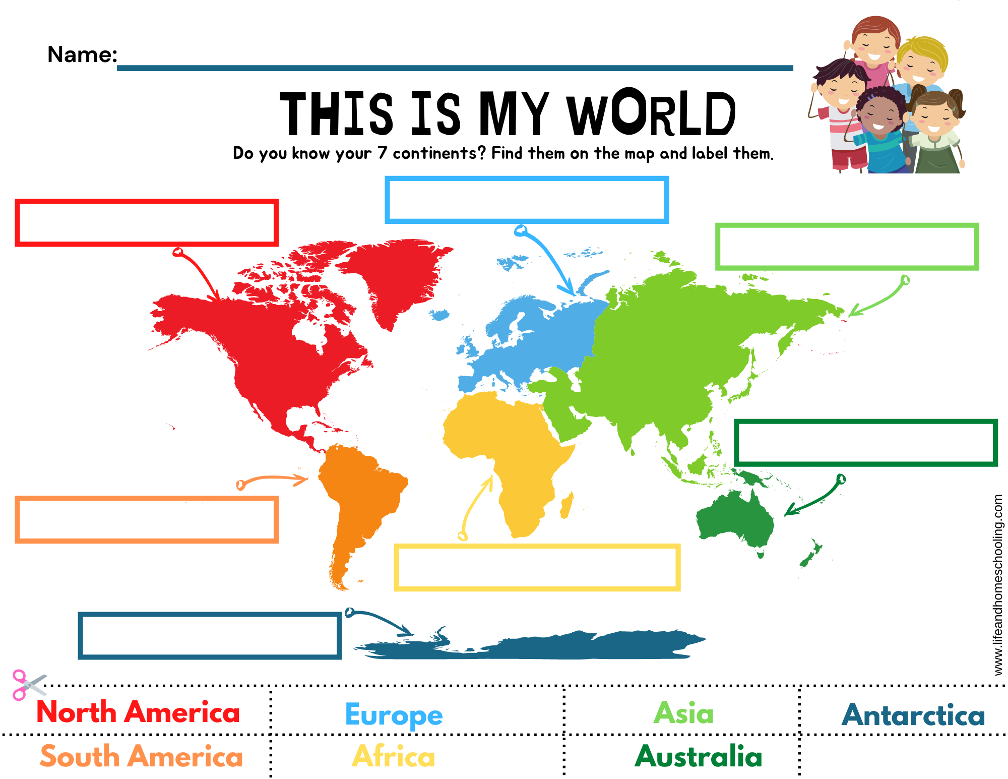 The continents printable activity made by teachers