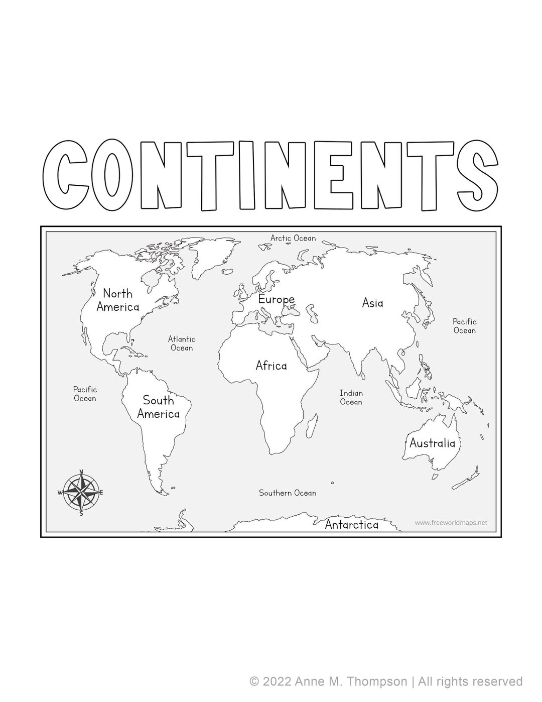 Continents bundle facts and coloring pages worksheets