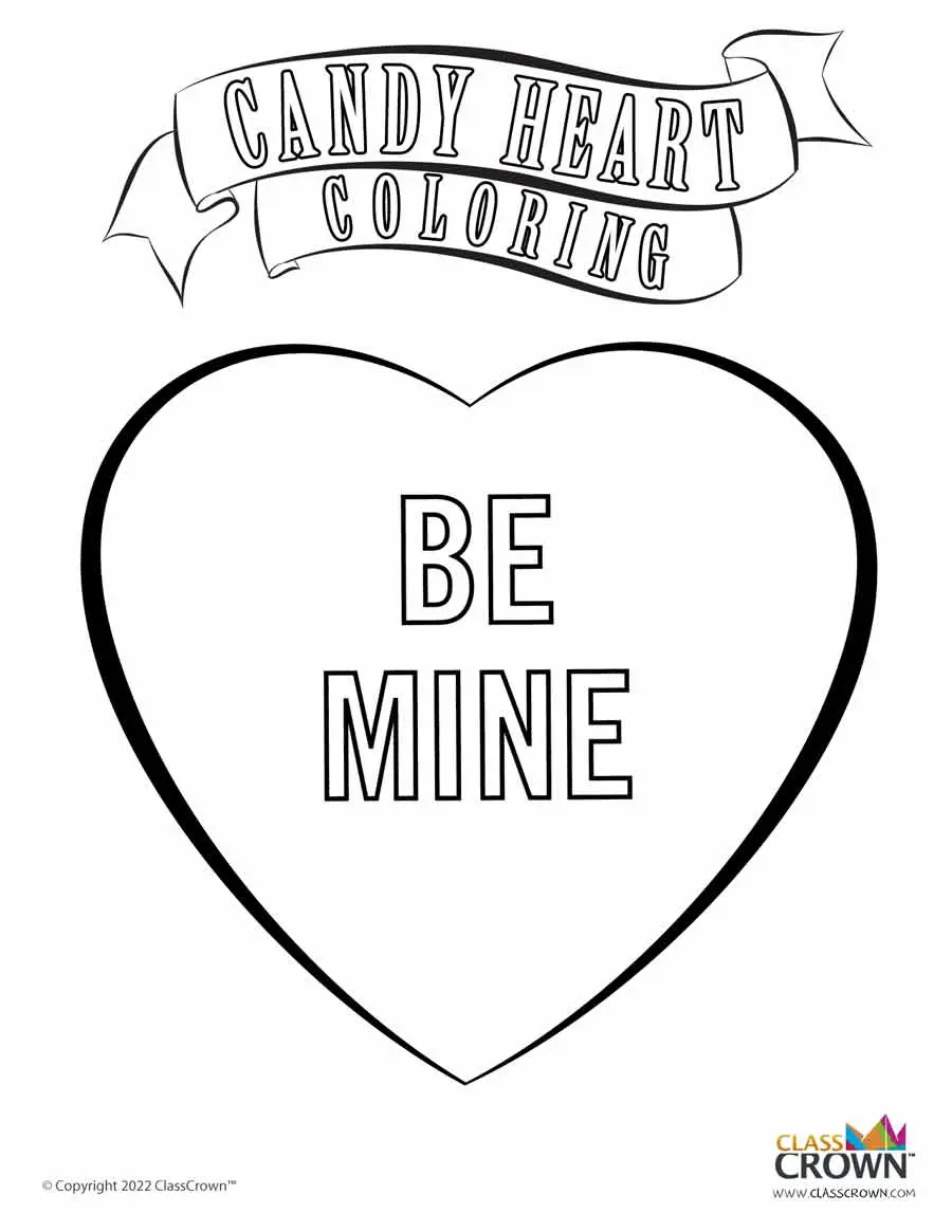 Candy heart coloring page be mine