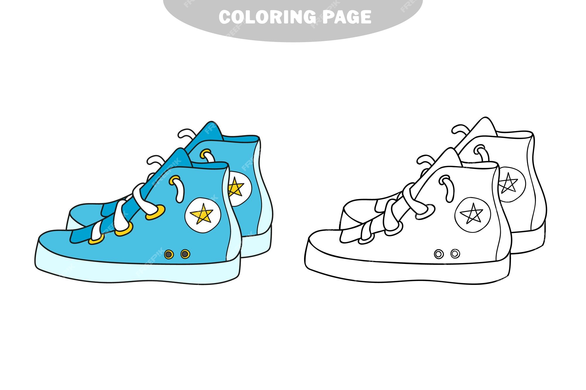 Premium vector simple coloring page running shoe to be colored the coloring book for preschool kids with easy gaming level color and black and white version