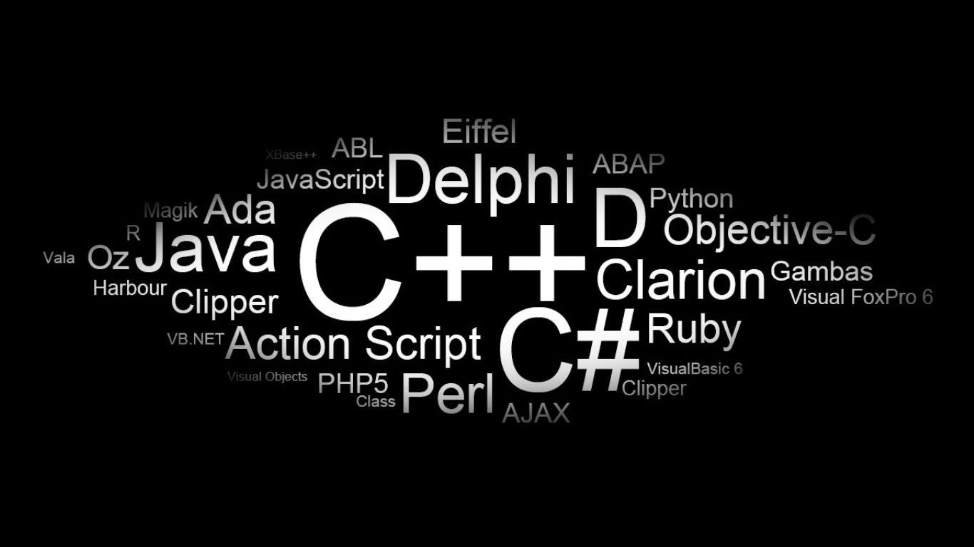 Word clouds programming black background minimalism