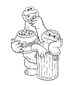 Cookie monster coloring pages playing learning