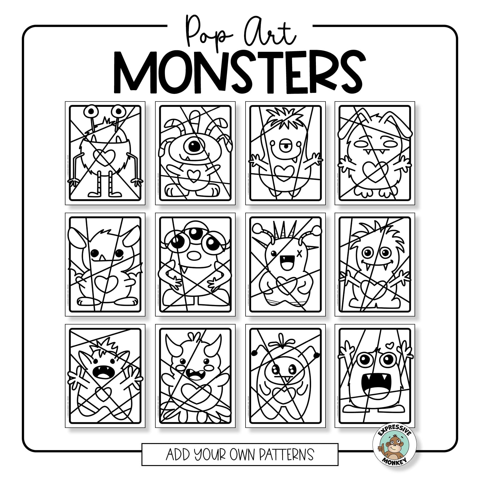 Pop art monster coloring pages