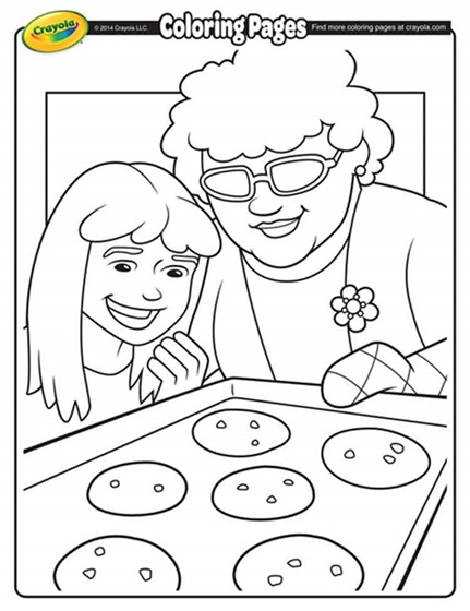 Baking cookies with grandma coloring page
