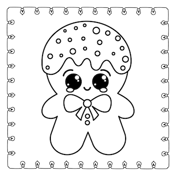 Premium vector coloring page of a cute cartoon gingerbread wiht christmas presends