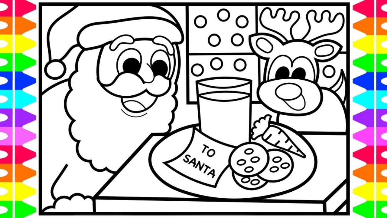 How to draw santa eating cookies and ilk santa coloring pages for kids fun coloring pages kids