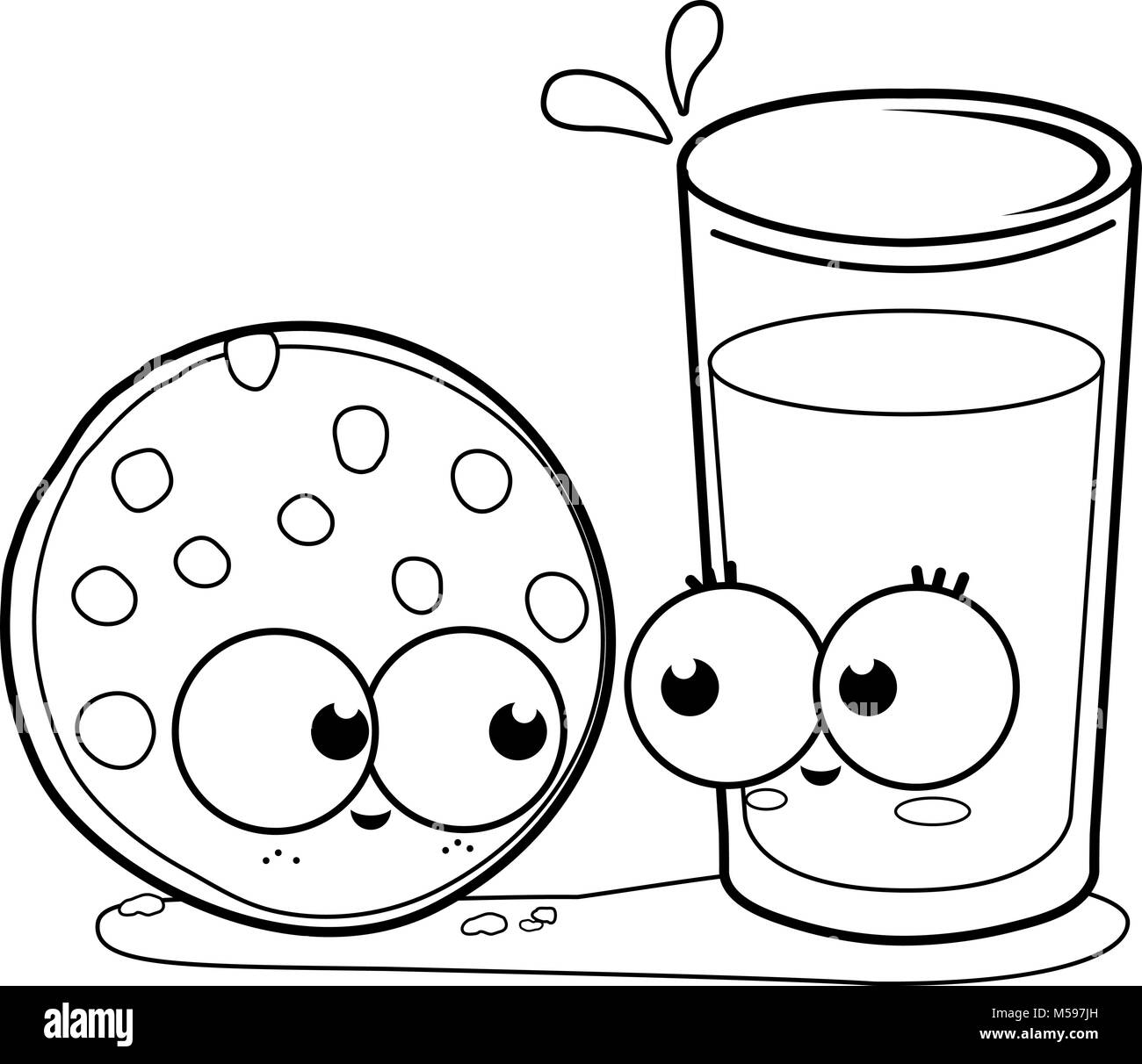 Milk and cookie black and white coloring book page stock vector image art