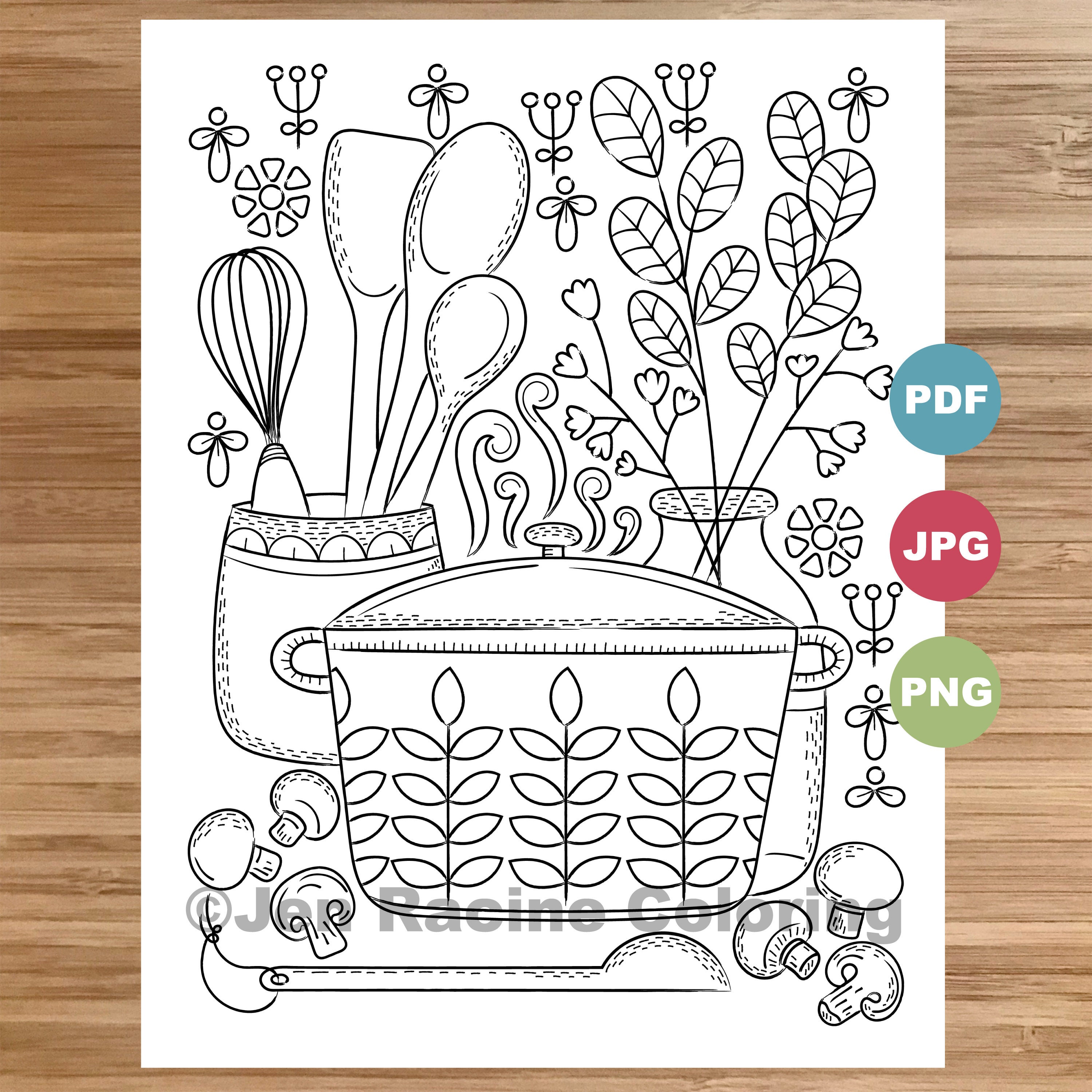 Cooking coloring page hygge floral scandinavian cozy coloring coloring page download now