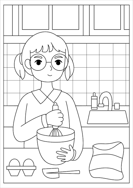 Premium vector cooking coloring page activity for kids printable vector