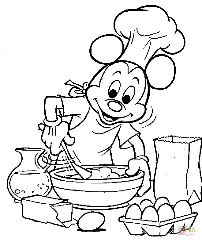 Mickey is cooking coloring page free printable coloring pages