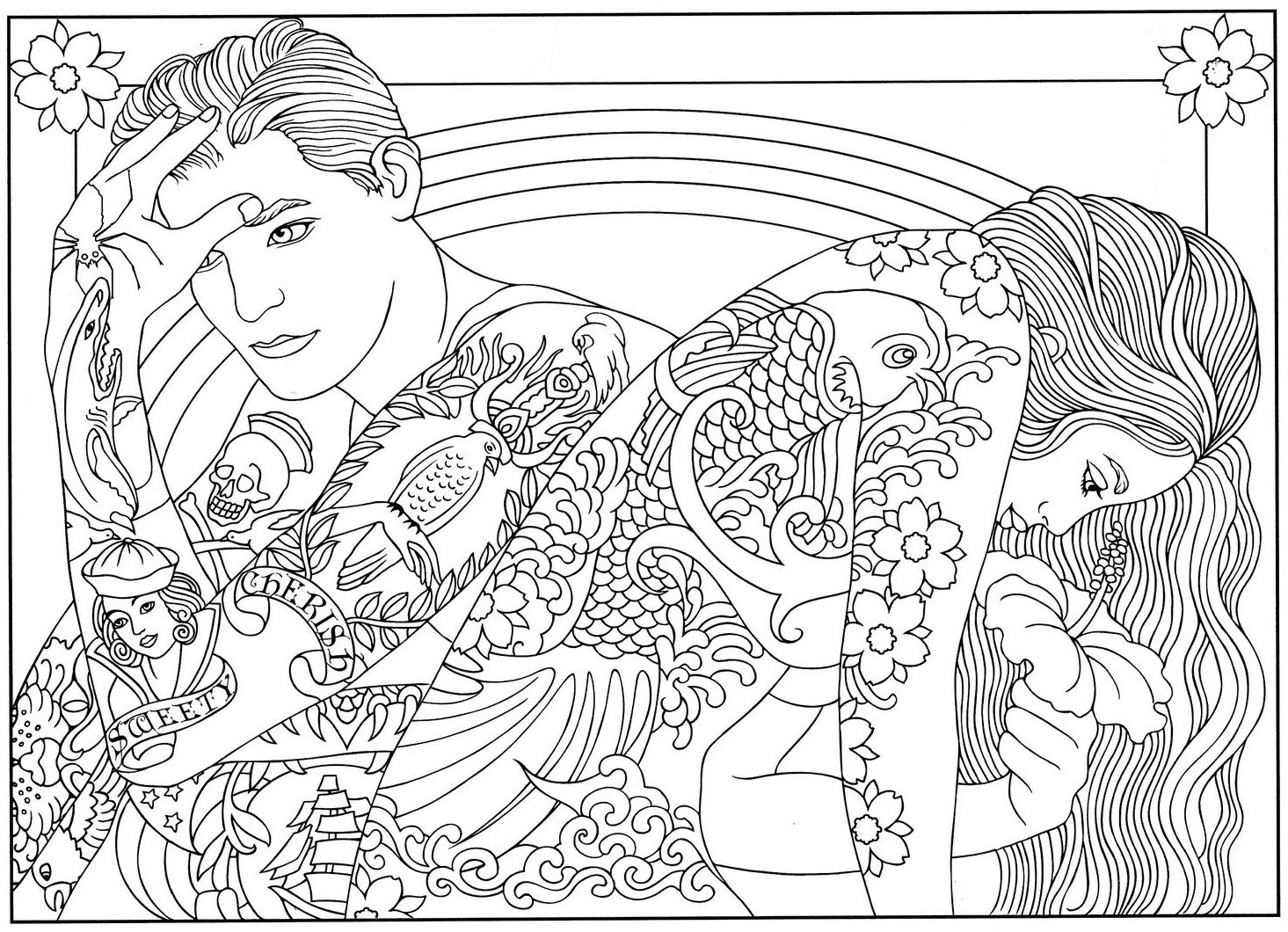Coloring pages adult colorings rocks awesome cool tattooed couple
