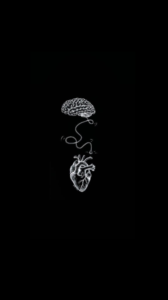 Cool heart and brain black wallpaper