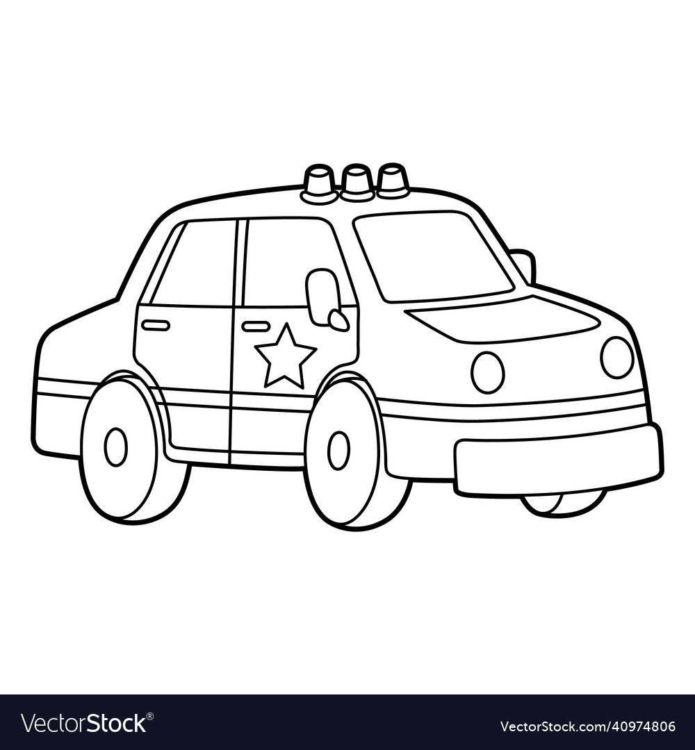 Police car coloring page isolated for kids vector image