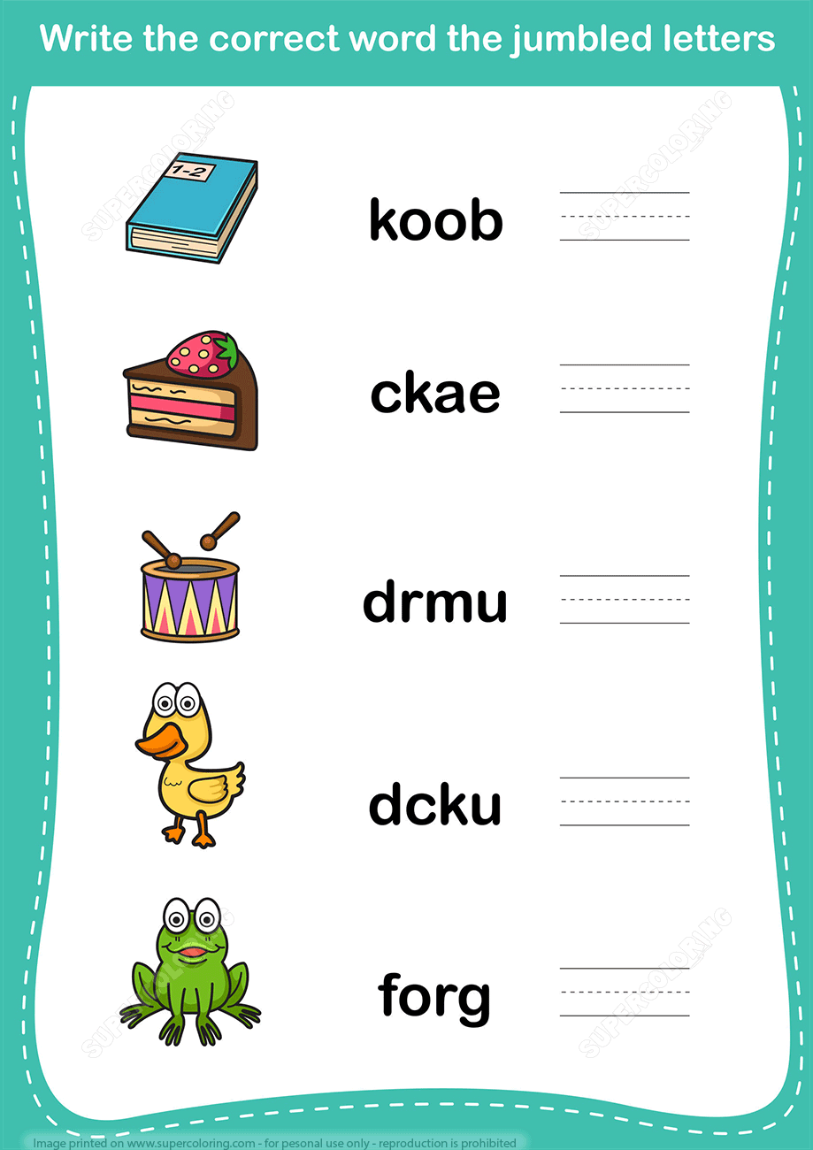 Unscramble word worksheet copy free printable puzzle games