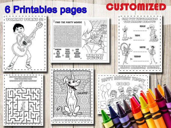 Coco coloring pages coco party favors coco birthday coloring book activities coco miguel day of the dead guitar dante