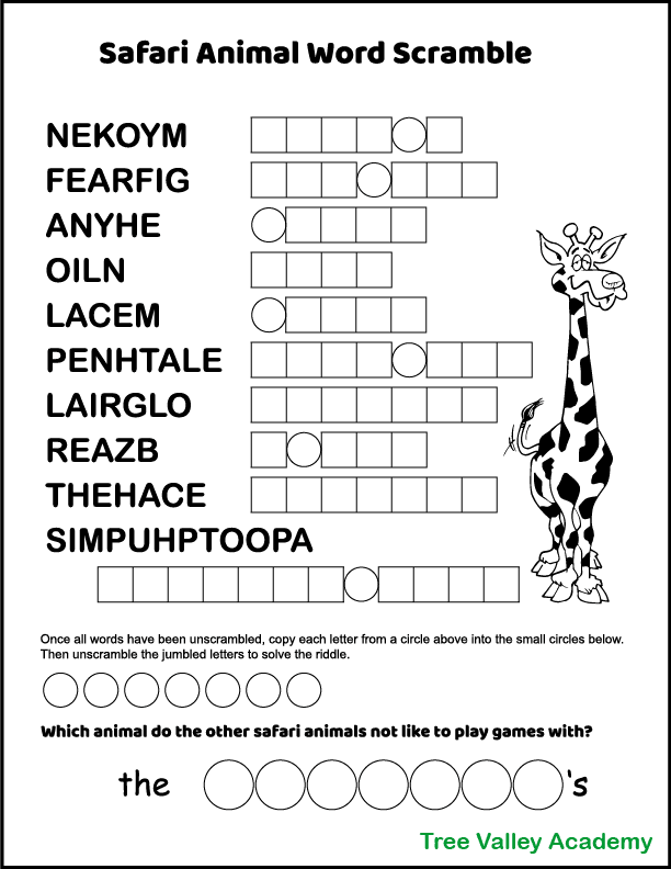 Printable word scrambles for kids