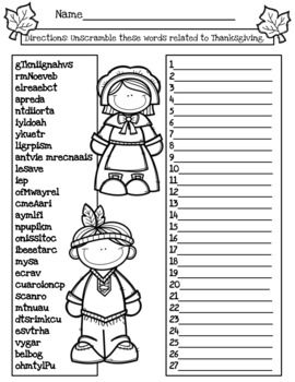 Thanksgiving word unscramble thanksgiving words words teacher newsletter