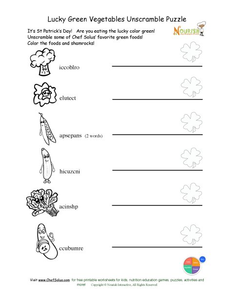 Holiday unscramble green vegetables coloring and worksheet