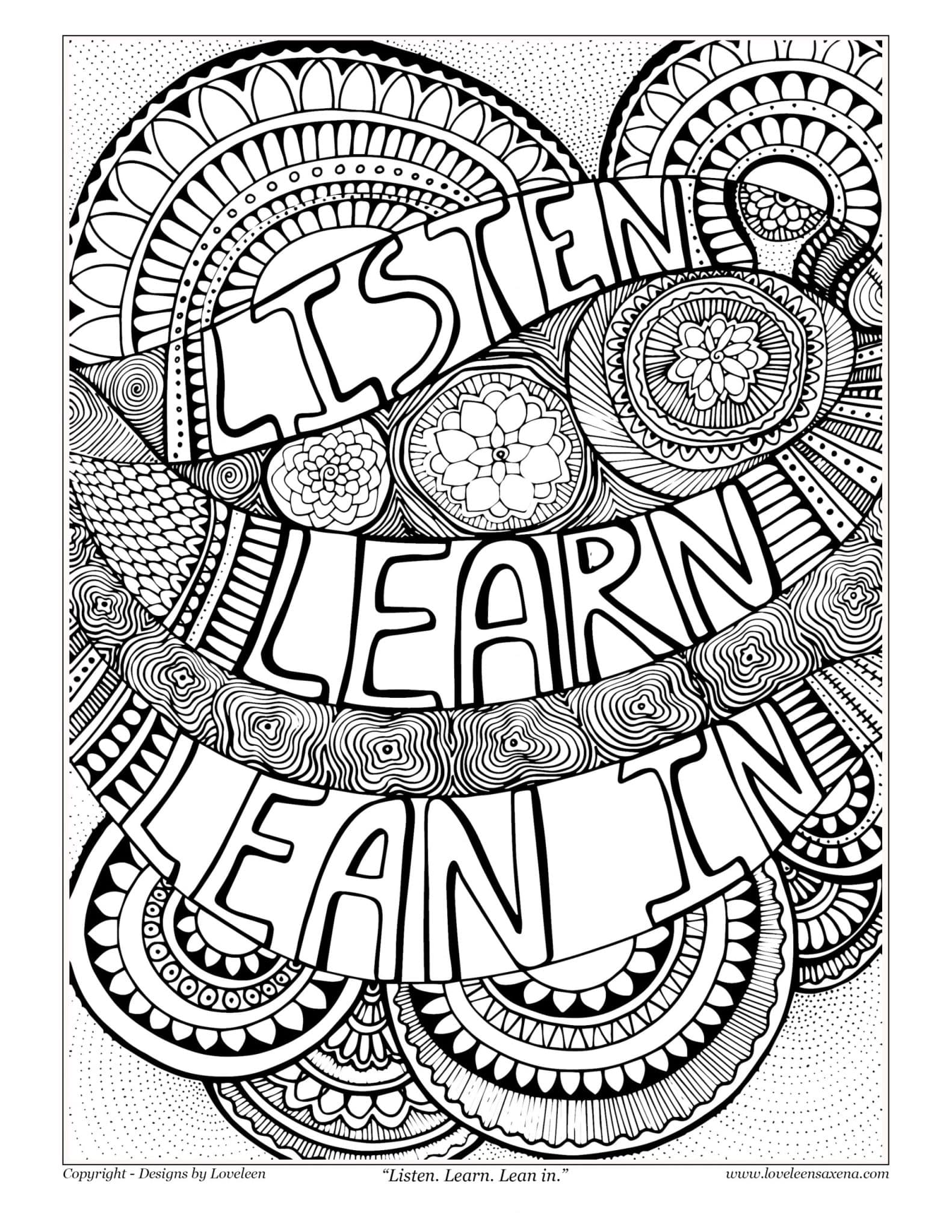 Listen learn lean in coloring artwork