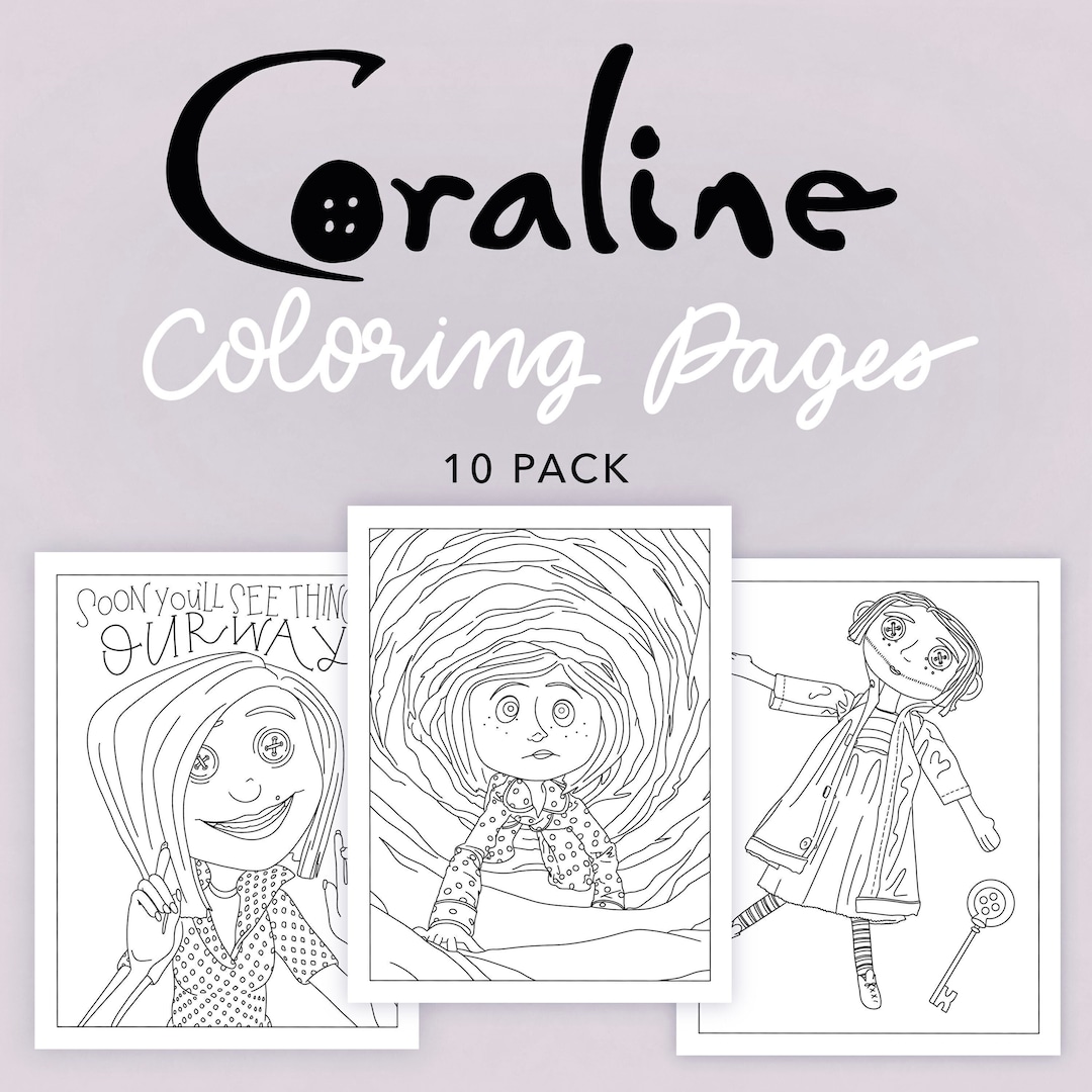 Coraline coloring pages pack of digital download coloring pages halloween coloring pages
