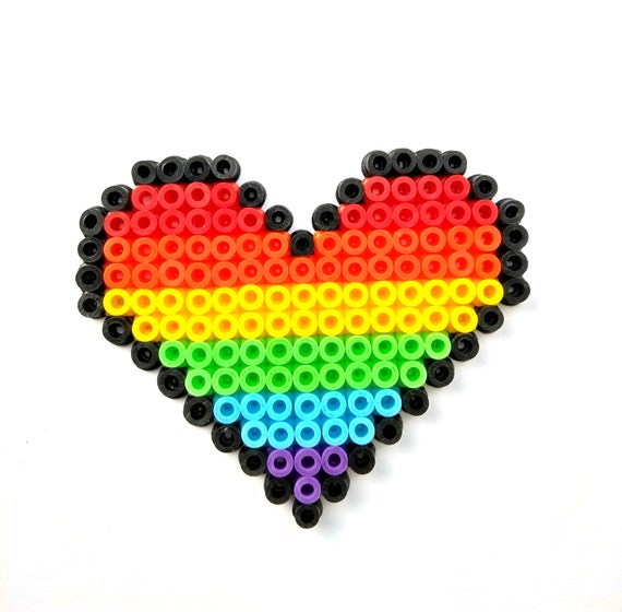 Rainbow heart pixel bead hanging decoration magnet flat perler hama bead colourful rainbow valentines decoration love pride