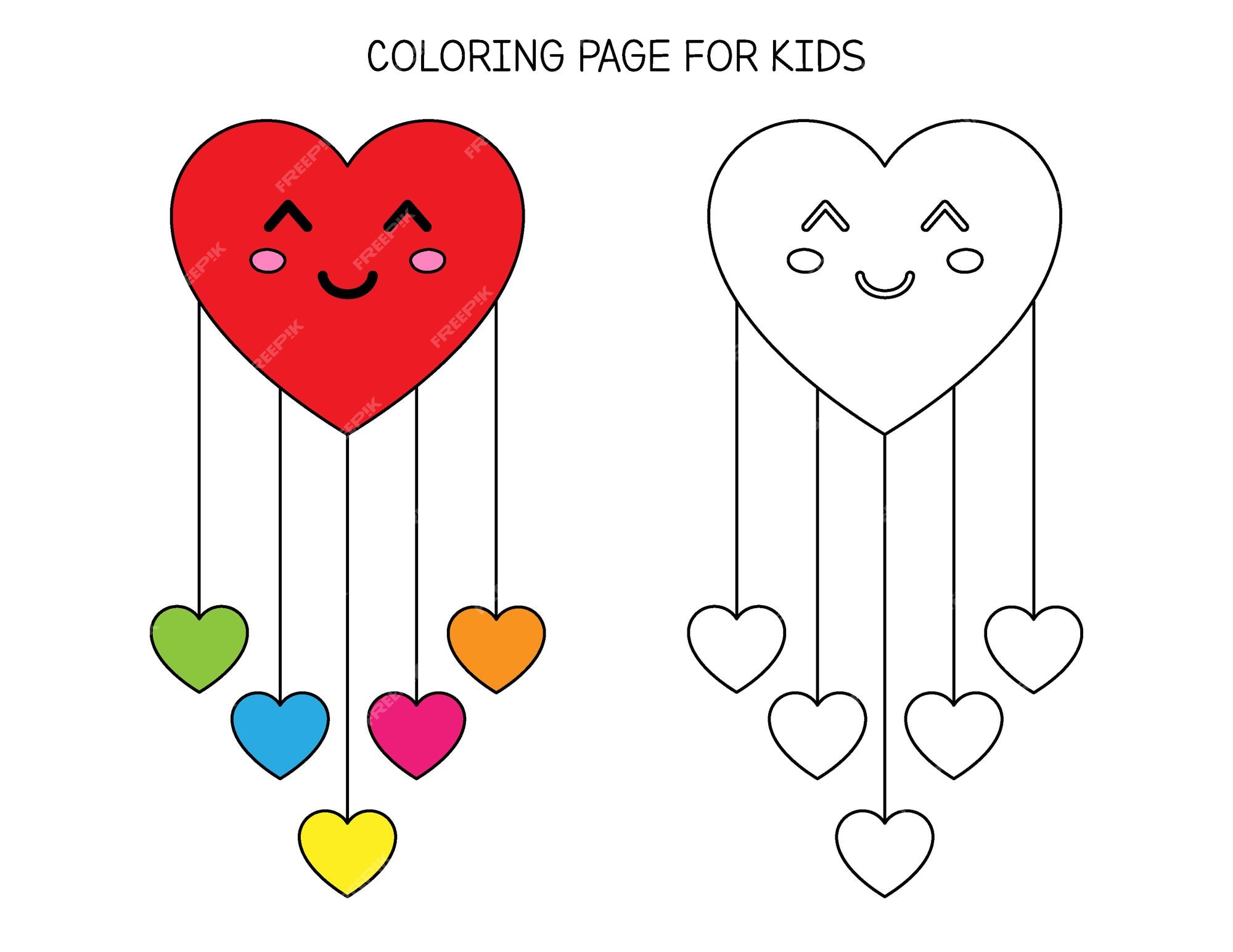 Premium vector coloring page for kids cute heart cloud for valentines day preschool educational game